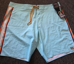 Billabong Light Blue Board Shorts with Colorful Side Stripes
